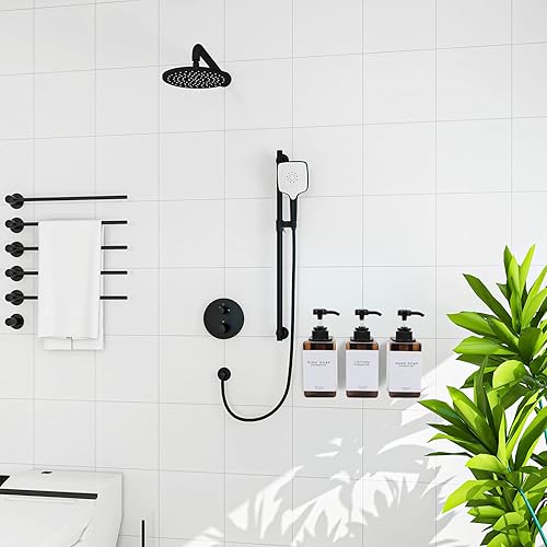 Miniatura 2 de Dispensador de champú y acondicionador para pared de ducha, 3 cámaras, dispensador de jabón de ducha cuadrado sin taladros, montaje en pared con