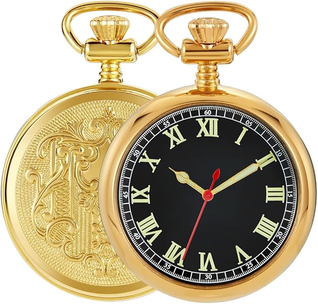 Tiong Stainless Steel No Cover Men's Mechanical Pocket Watch Luminous Dial Mechanical Pocket Watches Gift for Men with Chain