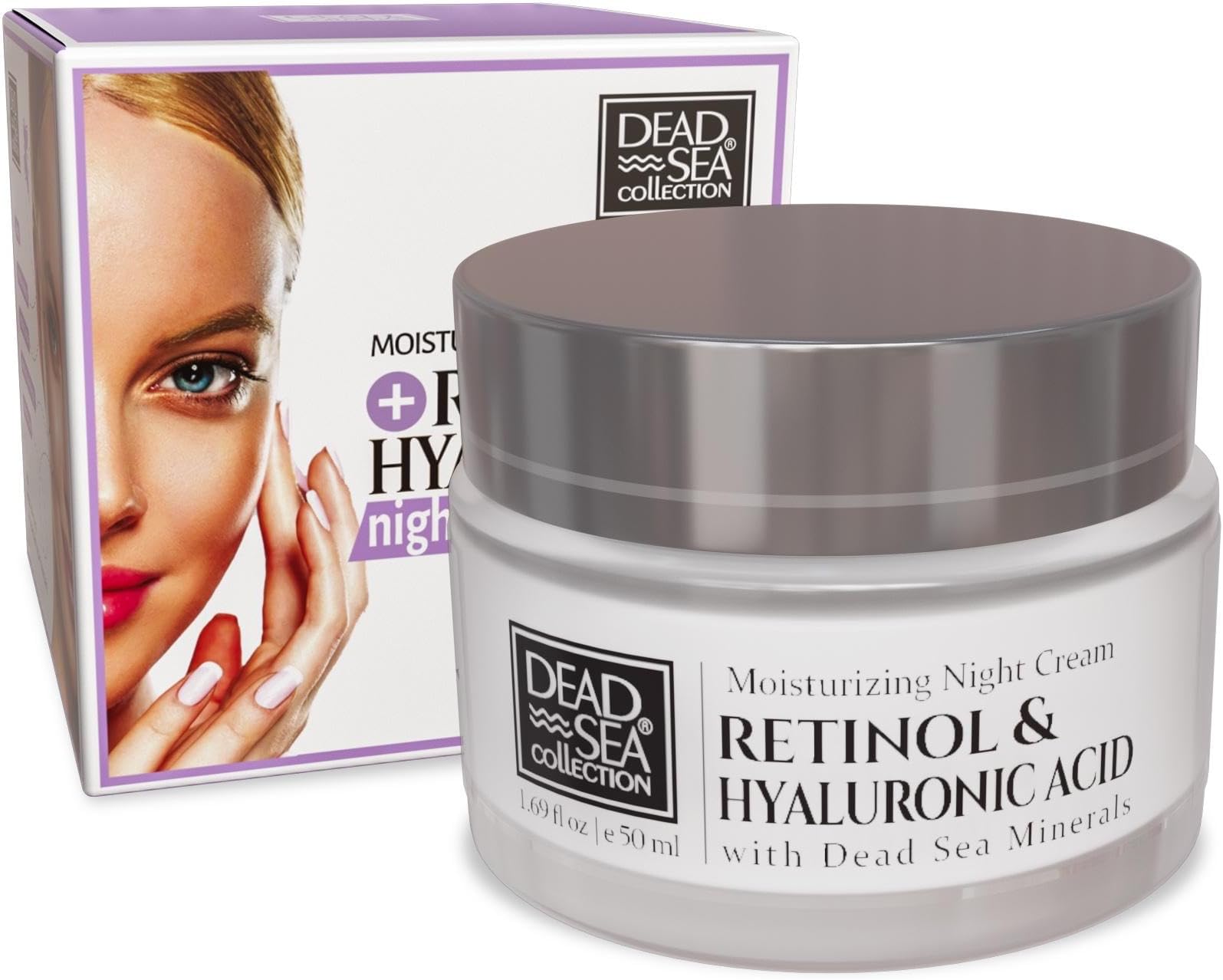 Dead Sea Collection Anti-Wrinkle Night Cream for Face with Retinol & Hyaluronic Acid - Nourishing and Moisturizer Face Cream (1.69 fl.oz/50ml) jar+box