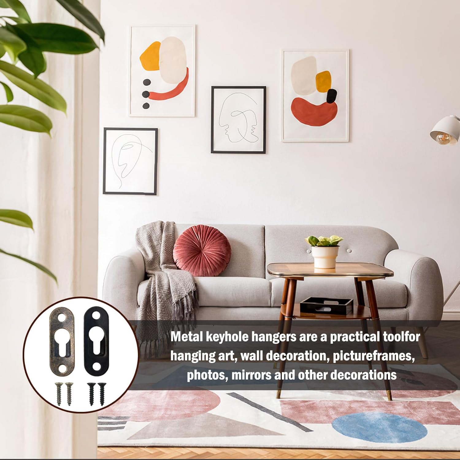 40 PCS Keyhole Hangers Single Picture Hanging Hardware Metal Wall Plate Hangers with 80 PCS Screws for Mirror Frame Shelf Hangers Brackets (Black and Copper)