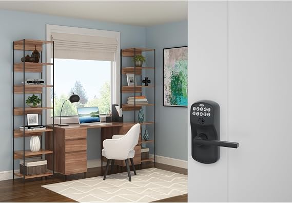 SCHLAGE FE595 PLY 622 LAT Plymouth Keypad Entry with Flex-Lock and Latitude Lever, Matte Black