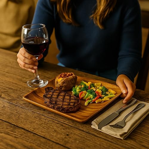 Miniatura 8 de Juego de 4 platos de madera de acacia cuadrados de 10 pulgadas, vajilla rústica para carne, barbacoa, embutidos o como cargadores de madera