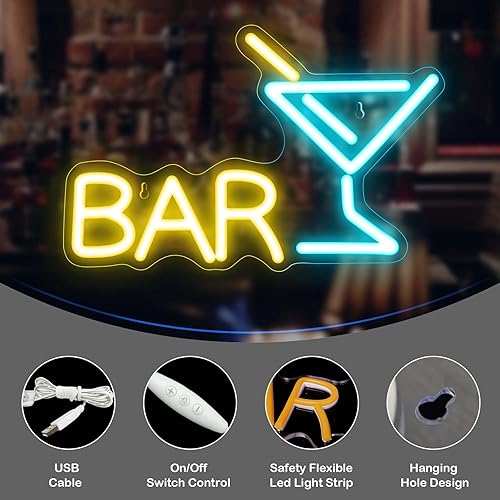Miniatura 4 de EXOOHOUO Letrero de neón  Luces de barra de neón de 12.2 x 7.8 pulgadas para decoración de pared LED para el hogar, fiesta, alimentada por USB,