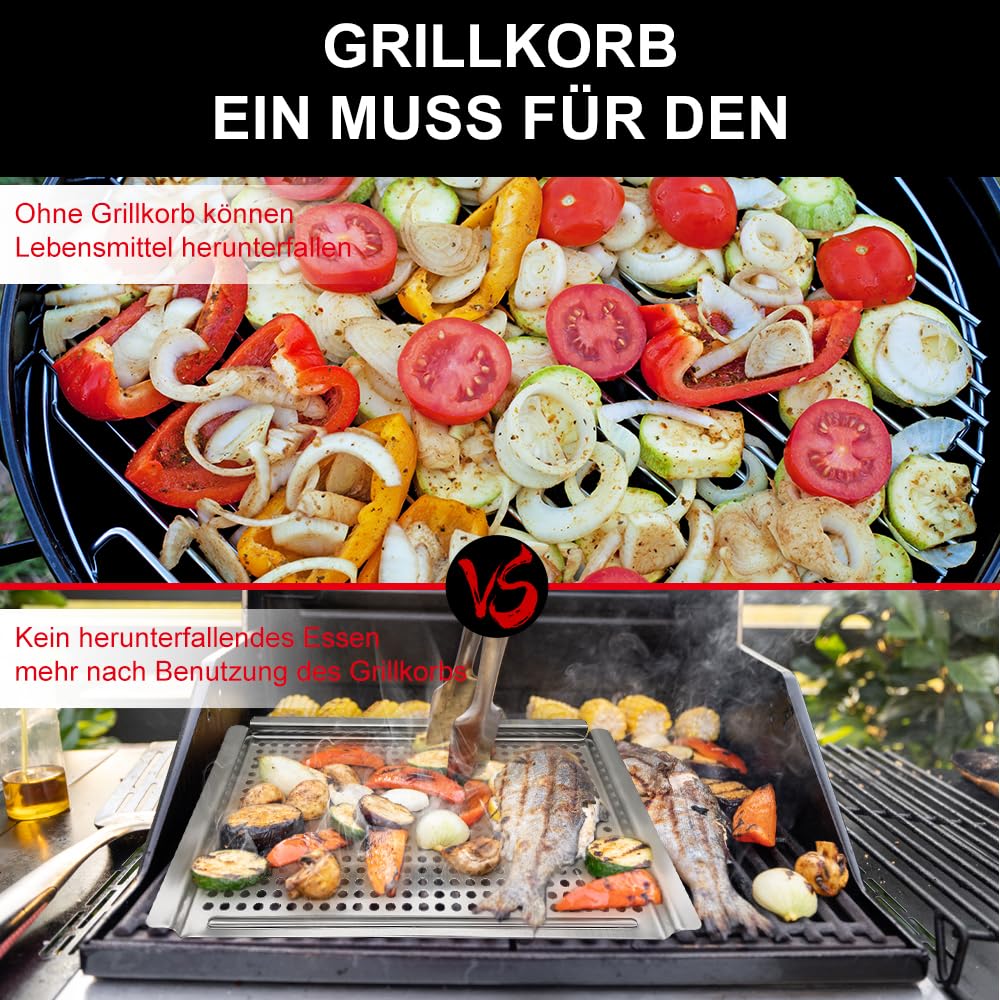 Kosz do grillowania warzyw, duża patelnia BBQ, nieprzywierający ruszt perforowany z dnem i uchwytami, akcesoria do grillowania