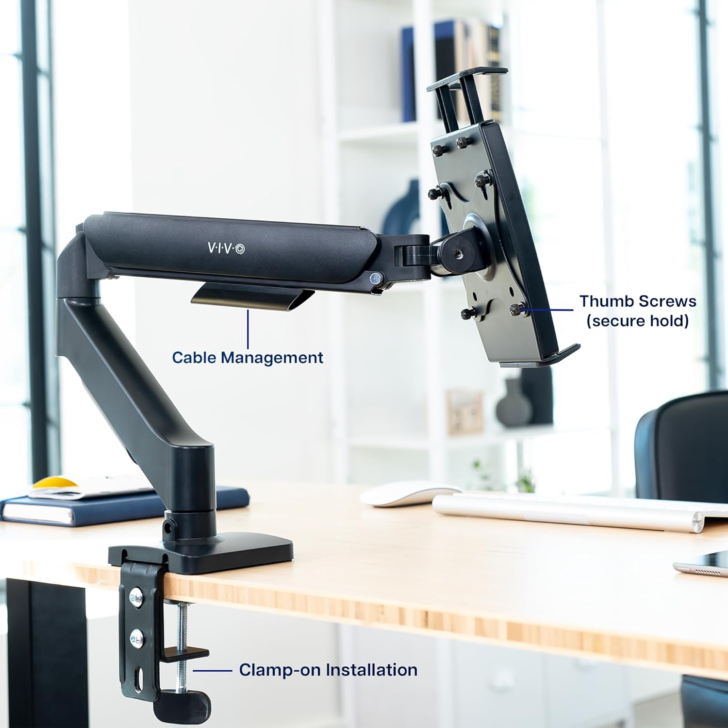 VIVO Height Adjustable Counterbalance Mechanical Arm Tablet Desk Mount, Fits 2-in-1 Laptops and 15.6 inch Portable Monitors, Max VESA 100x100, Black, STAND-V001O-M02