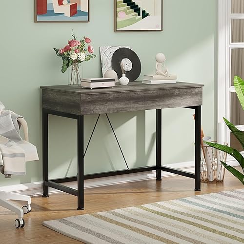 Miniatura 7 de CAIYUN - Escritorio pequeño de 40 pulgadas con 2 cajones de madera, tocador para oficina en casa con almacenamiento, escritorio simple para