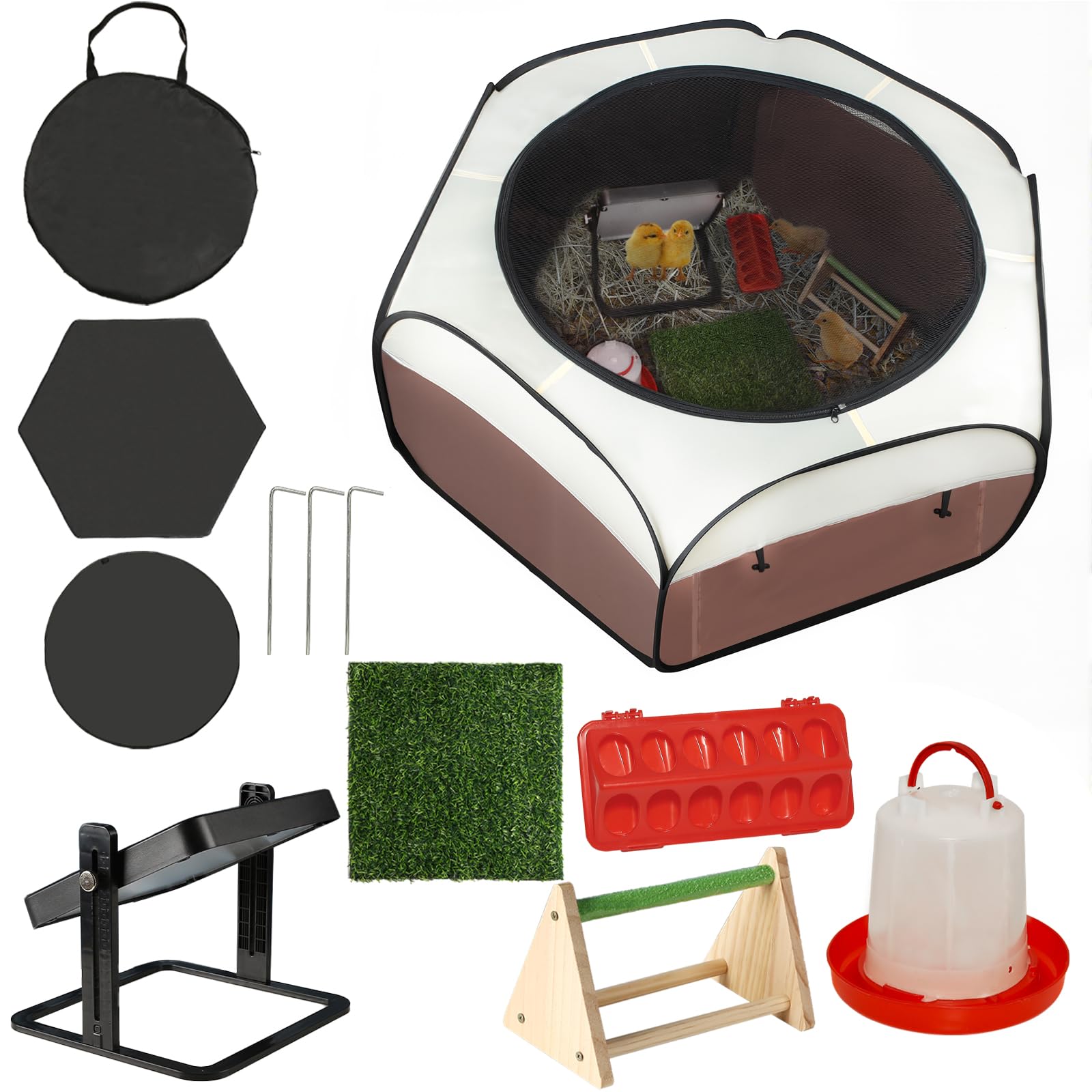 Caja de cría para pollitos, kit de iniciación – 2026 actualizado de doble puerta, corralito/tienda de campaña con placa de calefacción de 10 x 10 pulgadas, almohadilla de anidación, comedero y
