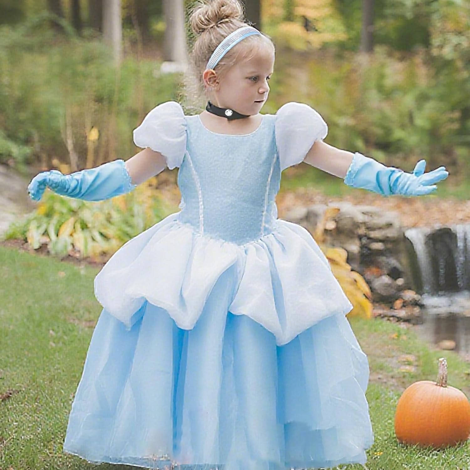 Princess Costume Accessories, Blue Rhinestone Headband, Long Satin Gloves & Choker Set: Ideal for Cosplay, Halloween, Prom, Themed Party & Elegant Occasions - Image 7