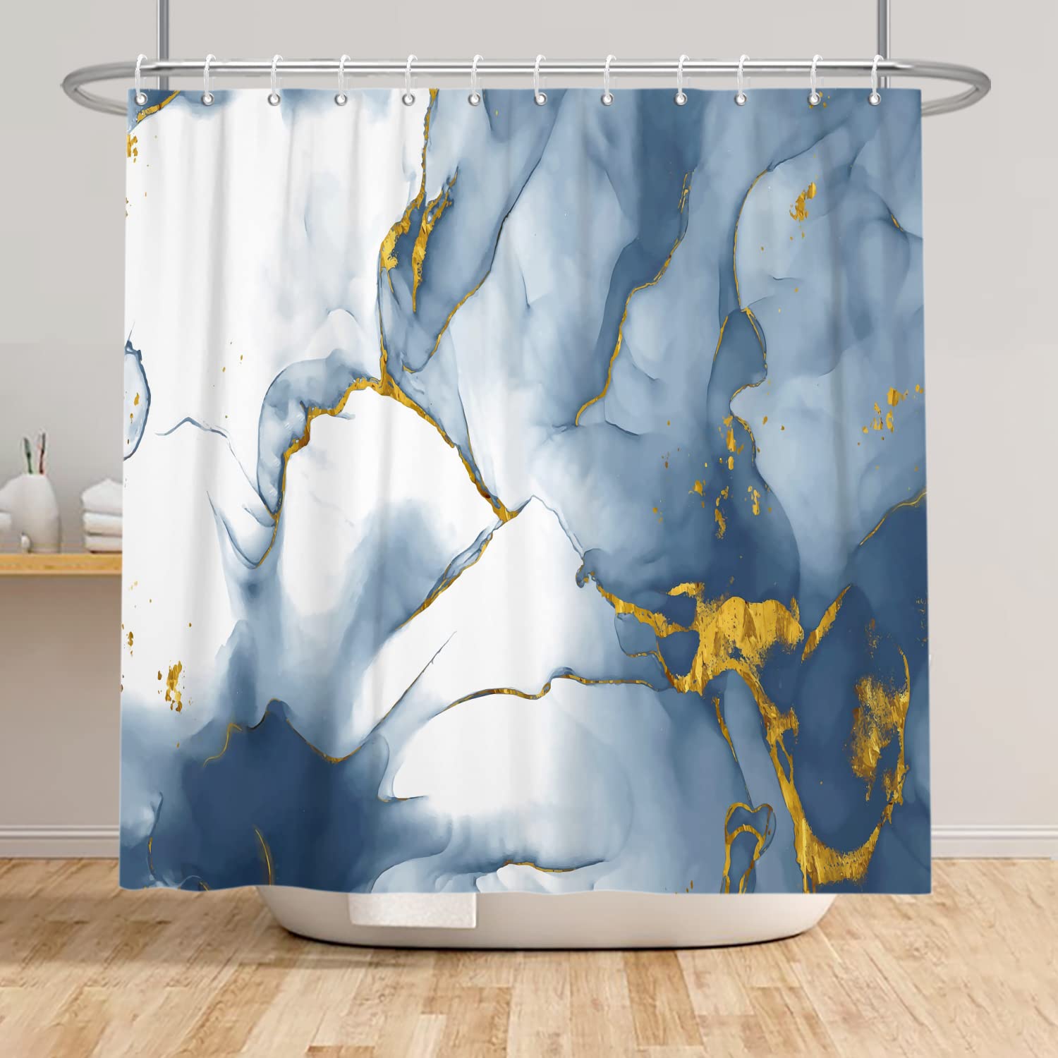 Bovlleetd 72x74inch Marble Shower Curtain Grey Gold Bathroom Curtain Modern Bathroom Decorative Curtain Abstract Bathroom Curtain Waterproof Bathtub Curtain with Hook โ image 1
