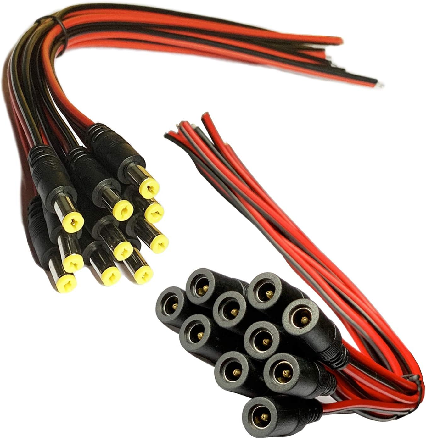 DAYKIT 10 Pairs DC Power Pigtail Cable, 12V 5A 2.1mm x 5.5 mm Male & Female Connectors for CCTV Security Camera and Lighting Power Adapter