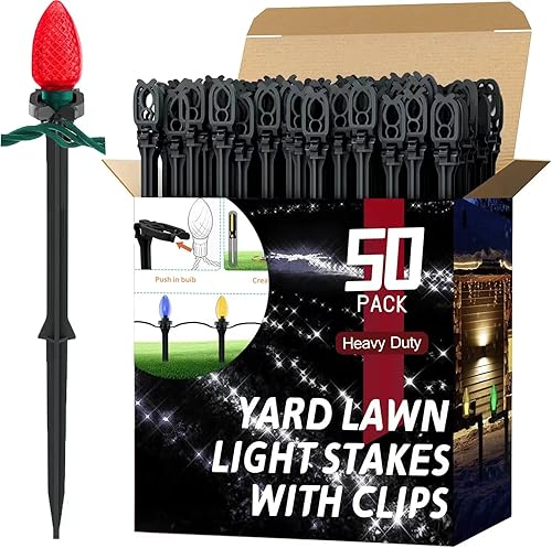 Paquete de 50 estacas de Navidad de 8.5 a 10 pulgadas para cadena de luces C7 y C9, estacas de luz para exteriores, jardín, césped, camino, patio,