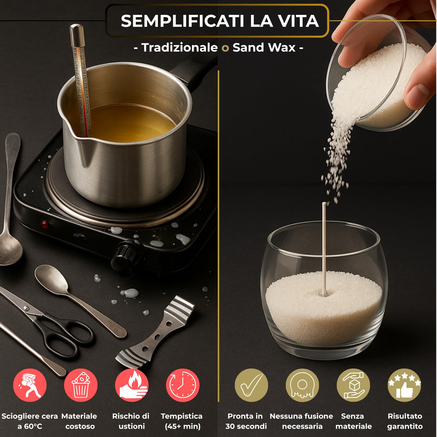 Cera per Candele in Sabbia 1kg 20 Stoppini Profumo Gelsomino Sand Wax Ecologica e Riutilizzabile | Facile Creazione | Granelli di Cera Vegetale | Perfetto per DIY Candele Artigianali