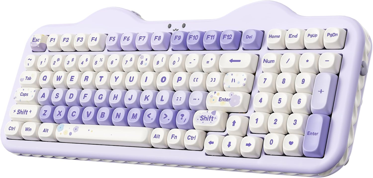YUNZII C98 Tastiera Meccanica Gaming Wireless con Tastierino Numerico, 98 tasti PBT a profilo MOA, Bluetooth/2.4G/USB-C, Hot-Swap, Gasket, RGB, Design Dolce per Win/Mac (Viola, Candy Switch)