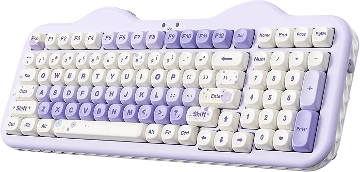 YUNZII C98 Wireless Mechanical Keyboard with Number Pad,99 Key BT5.0/2.4G/USB-C Hot Swap Gasket Mount with PBT MOA Keycaps,Custom RGB,Cute Cake Keyboard for Win/Mac Purple, Candy Linear Switch