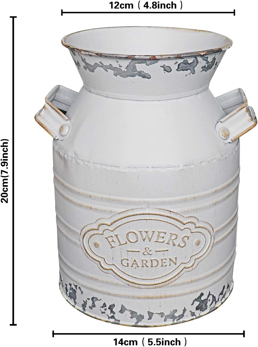 Soyizom Rustic Galvanized Vase Tin Milk Can Vintage White Jug Metal Shabby Chic Bucket Vase Decorative Jug Pot Farmhouse Decor Flower Pitcher for Country Primitive Water Jug Can Decor Vase—Small,7.9"H