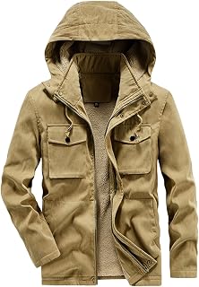 Men's Winter Casual Fleece Coat Classic Cotton Outdoor Jacket Faux Fur Trimmed Hood Coats Mid-Length Windproof Parka Jacket Mens Coats Rain Coats For Men Heated Coats For Men