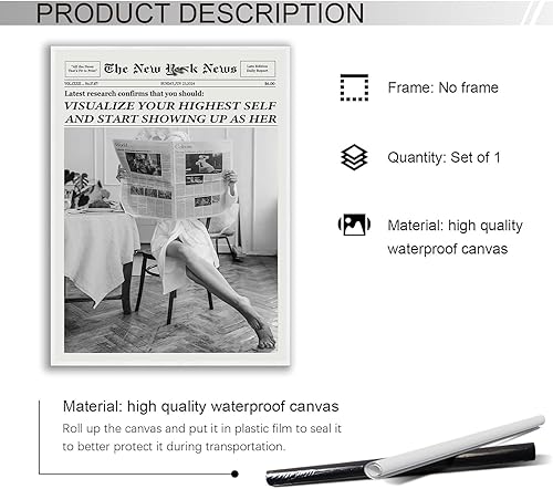 Miniatura 2 de Póster de periódicos de moda Highest Self - Arte de pared feminista retro con carrito de bar, cubierta de revista, arte de manifestación estética,