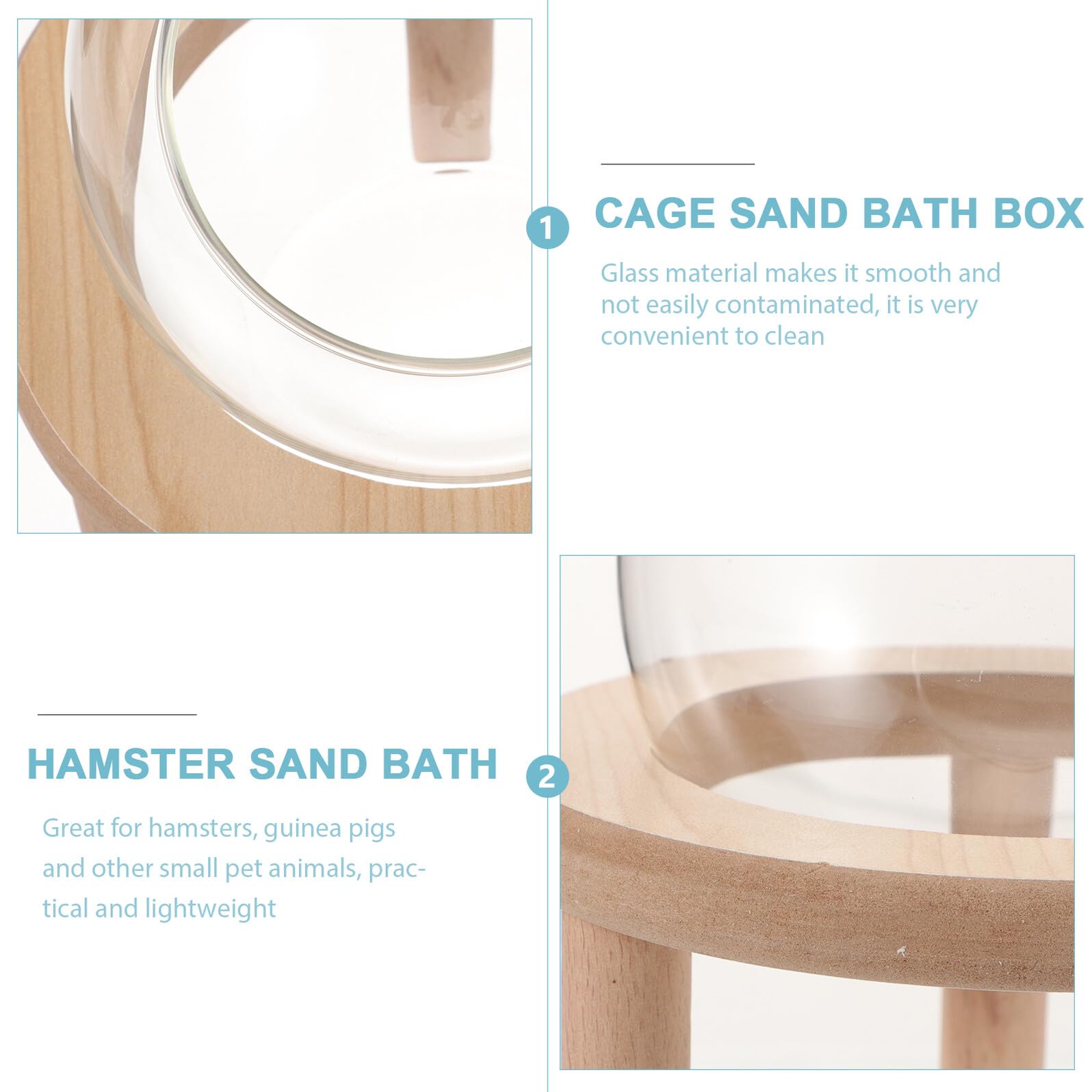 VALICLUD Käfig Hamsterbadewanne aus Glas mit Holzboden Leichte Sandbadewanne für Täglichen Gebrauch Glatte Oberfläche Zubehör für Kleintiere im Zuhause