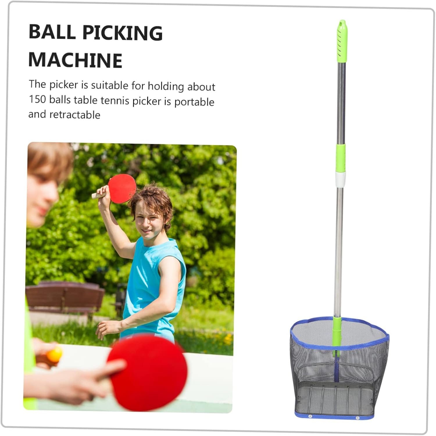 Homoyoyo Table Tennis Ball Picker Pro Tools Adjustable Hand Grip Vessel Tools Pong Balls Retriever Tennis Basket Table Tennis Net Bag Adjustable Handle Catcher -Pong Picker
