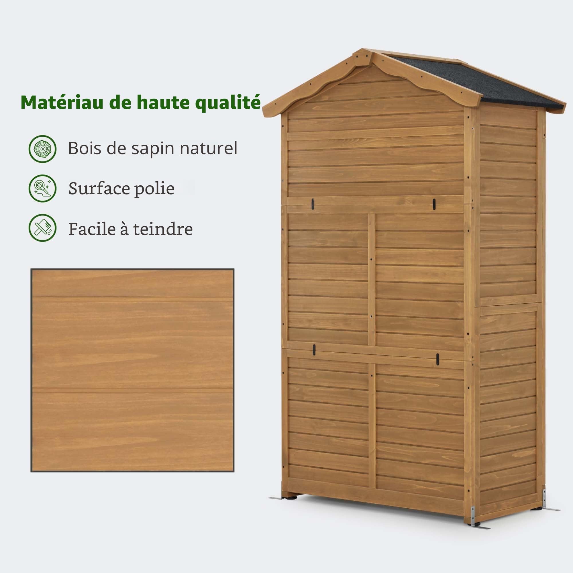 M MCombo Armoire de Jardin Abri de Jardin en Bois résistant aux intempéries, Armoire à Outils Outdoor, Remise à Outils avec 2 étagères Mobiles, 57×109×180 cm, 1152 (Nature)