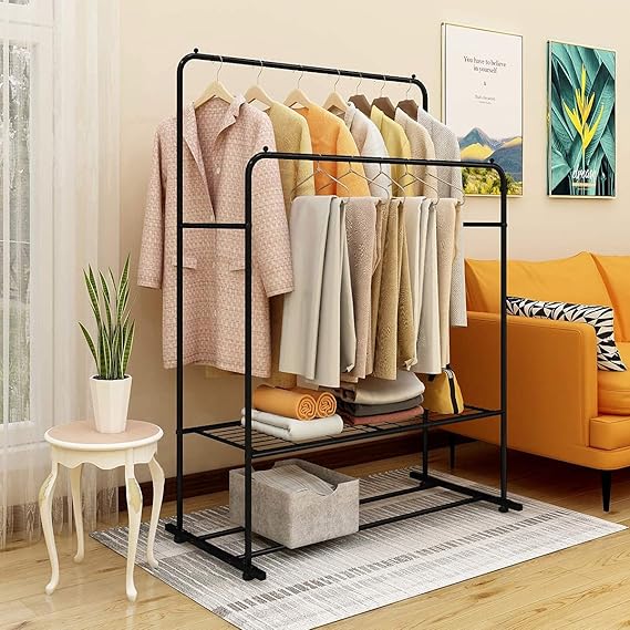 Appendiabiti Autoportante JURMERRY - Doppia Canna, Multifunzionale Per Camera Da Letto, Nero - Foto 13