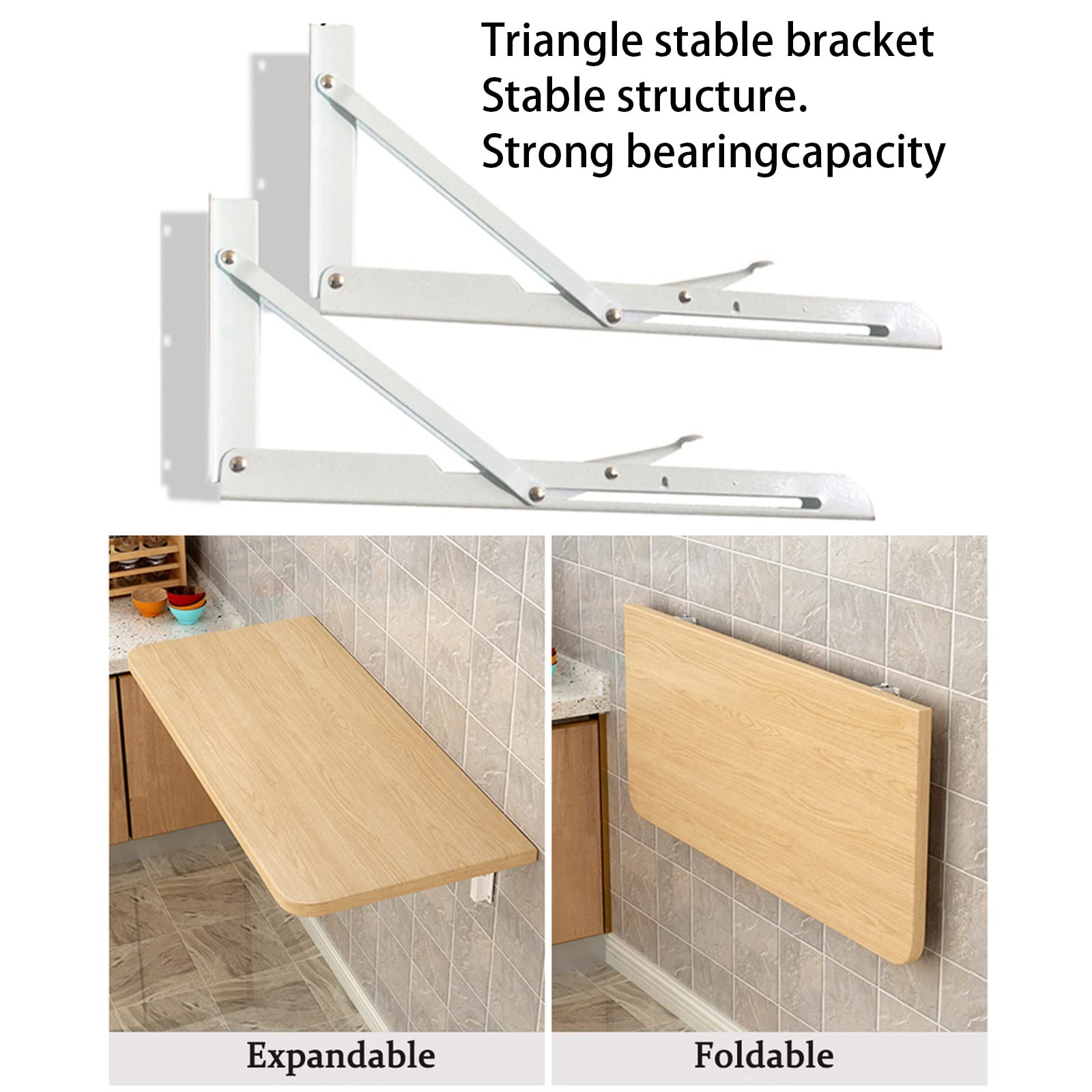 Bureau Pliant Mural Rabattable 40x25cm - Table Murale Bois Charge 70kg - Blanc/Noir/Bois