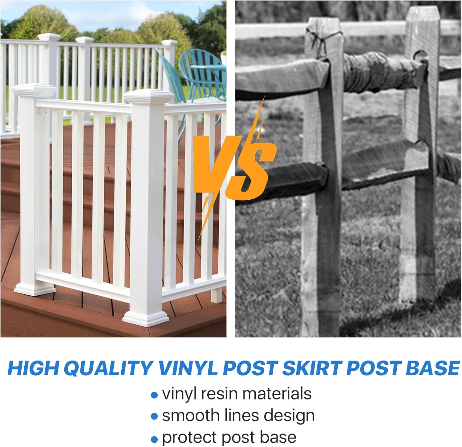 8 Pcs Vinyl Post Skirt, 4 Inch Split Style Post Base Cover White Post Sleeves Column Wraps for Porch, Fence, Stairs, Rails