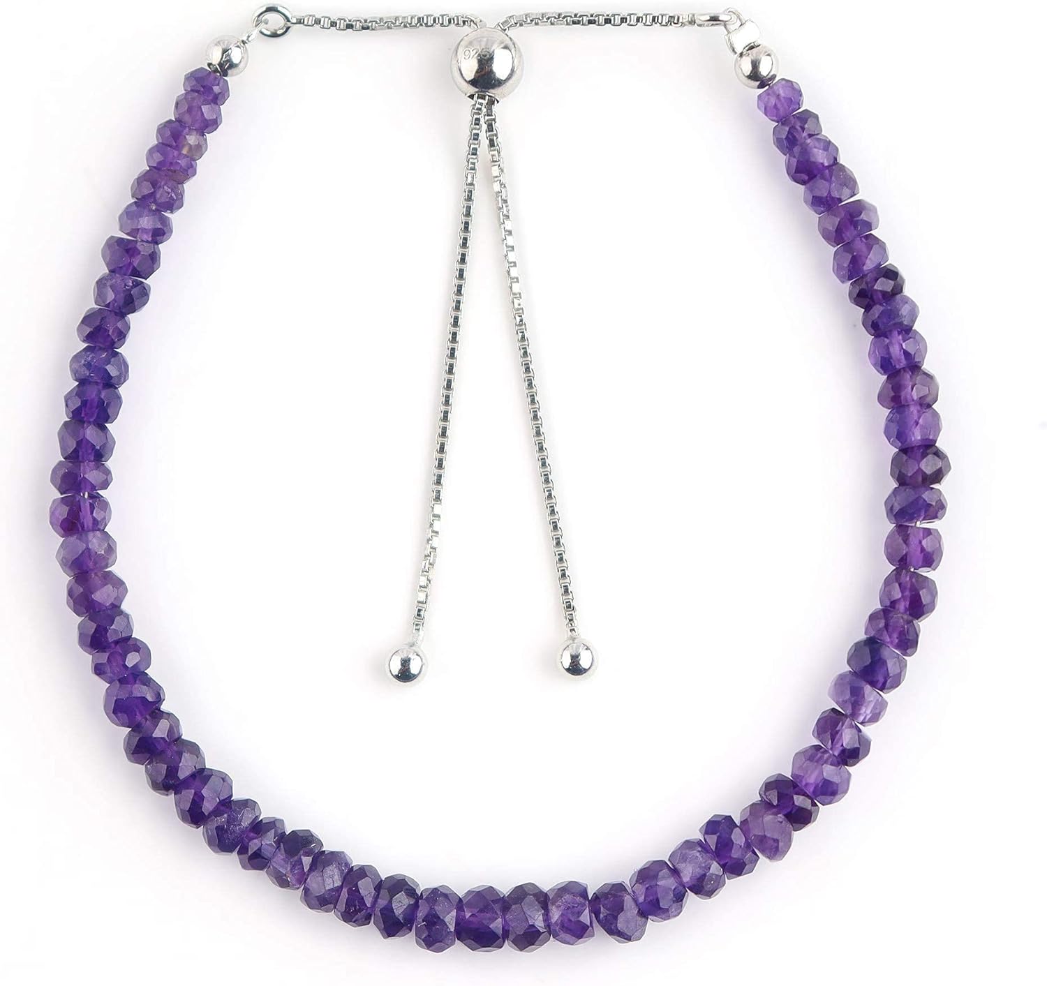 OdrillionGems Gemstone Beaded Bolo Bracelets 925 Sterling Silver Rhodium Plated Statement Chakra Healing Birthstone Zodiac Adjustable Slider Chain Jewelry Gift for Women