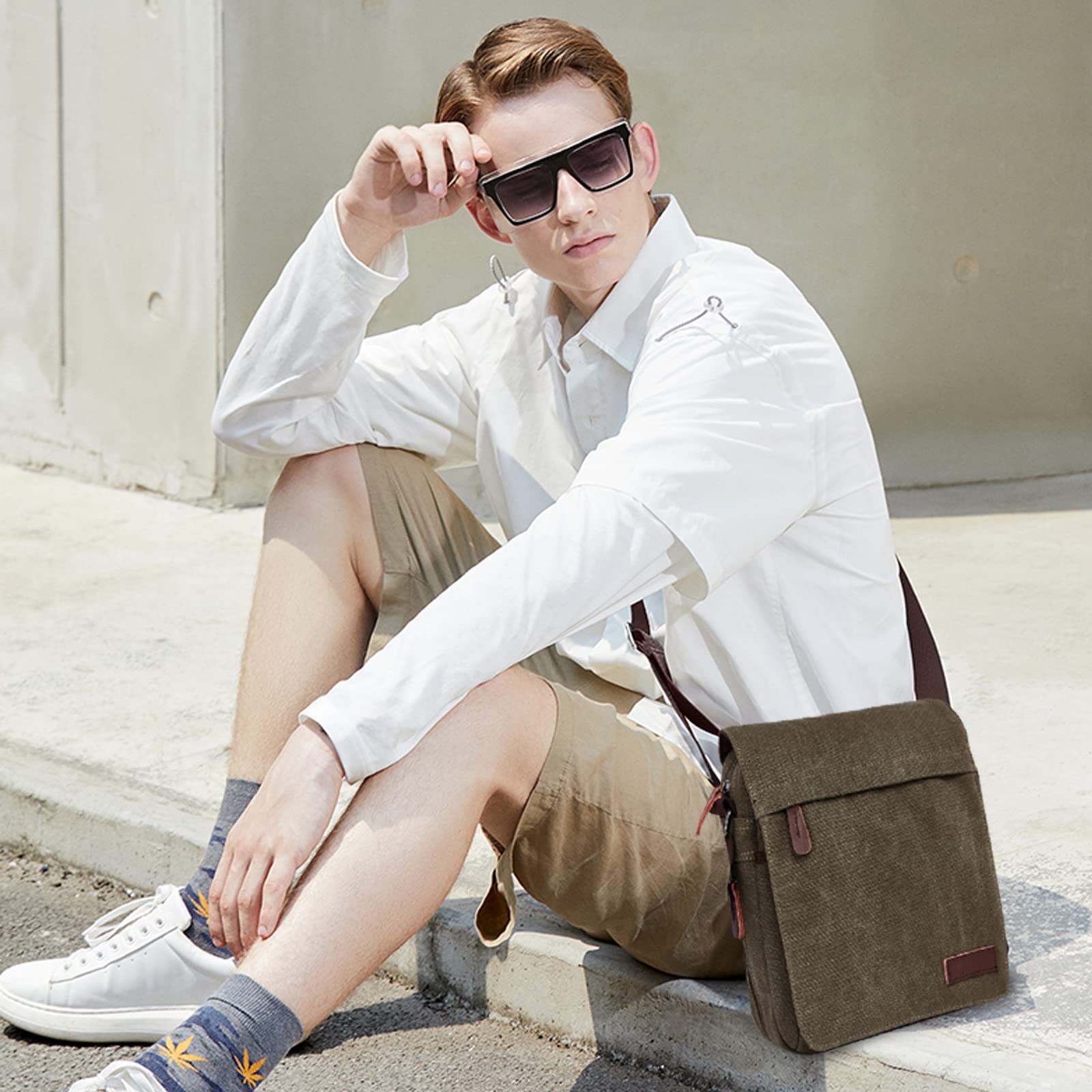 FANDARE New Borsa a Tracolla Uomo Affari Studente Viaggio Portatile Crossbody Bag Grande Capacità Multi-pocket Traspirante Tela