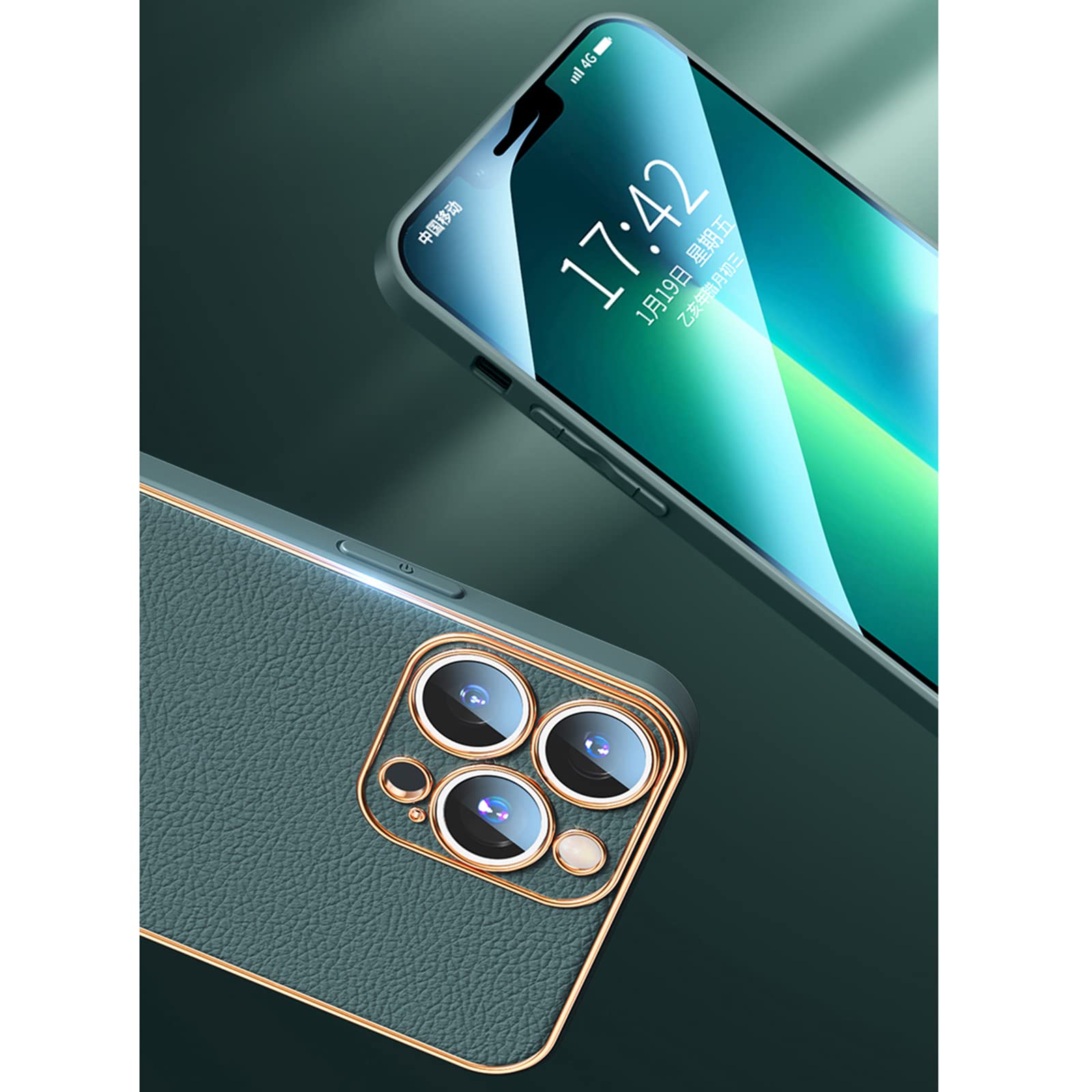 Funda de Cuero para iPhone 13 Mini/13/13 Pro/13 Pro MAX, Estuche de Piel PU con Protección de La Cámara, Ultra Fina, a Prueba de Golpes,Verde,13 Pro MAX 6.7"