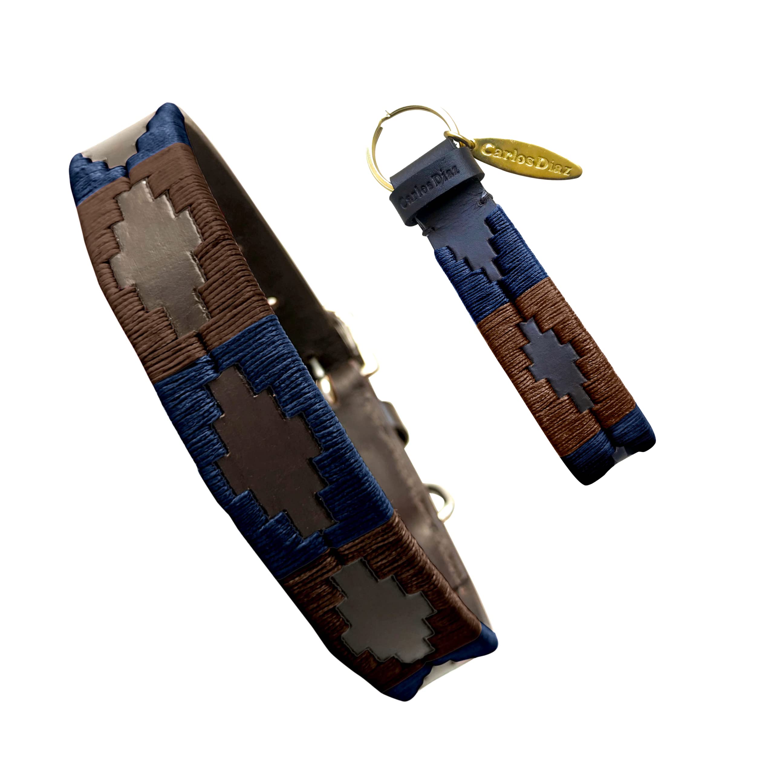 Carlos Diaz Collar de Perro Premium Bordado y Encerado Estilo Polo de Cuero Genuino L