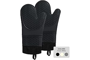 Black Silicone Oven Mitts, 2-Pack Heat Resistant Mitts (500F)
