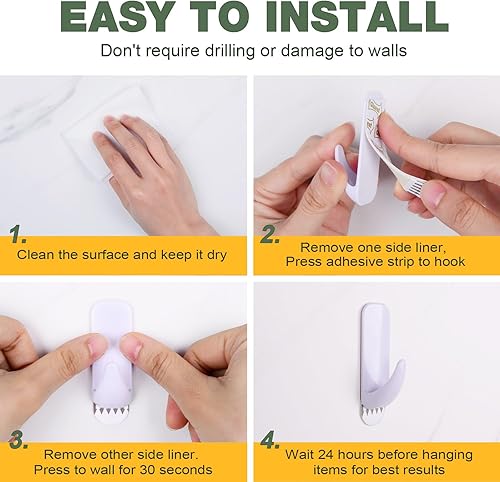 Miniatura 5 de Ganchos de pared colgantes sin daños, 20 ganchos medianos con 20 tiras adhesivas, soporta hasta 2 libras, ganchos extraíbles sin daños para colgar,