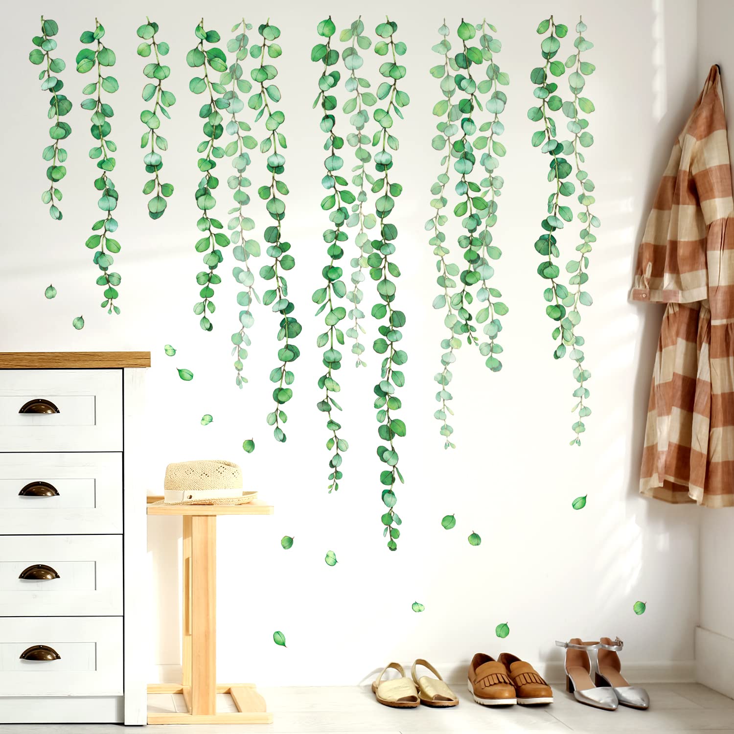 Bashom Bs-112 Ds-8052 Green Eucalyptus Vine Leaves Wall Stickers Watercolor Plants Decals Removable For Nursery Bedroom Living Room Art Home Decor Decoration