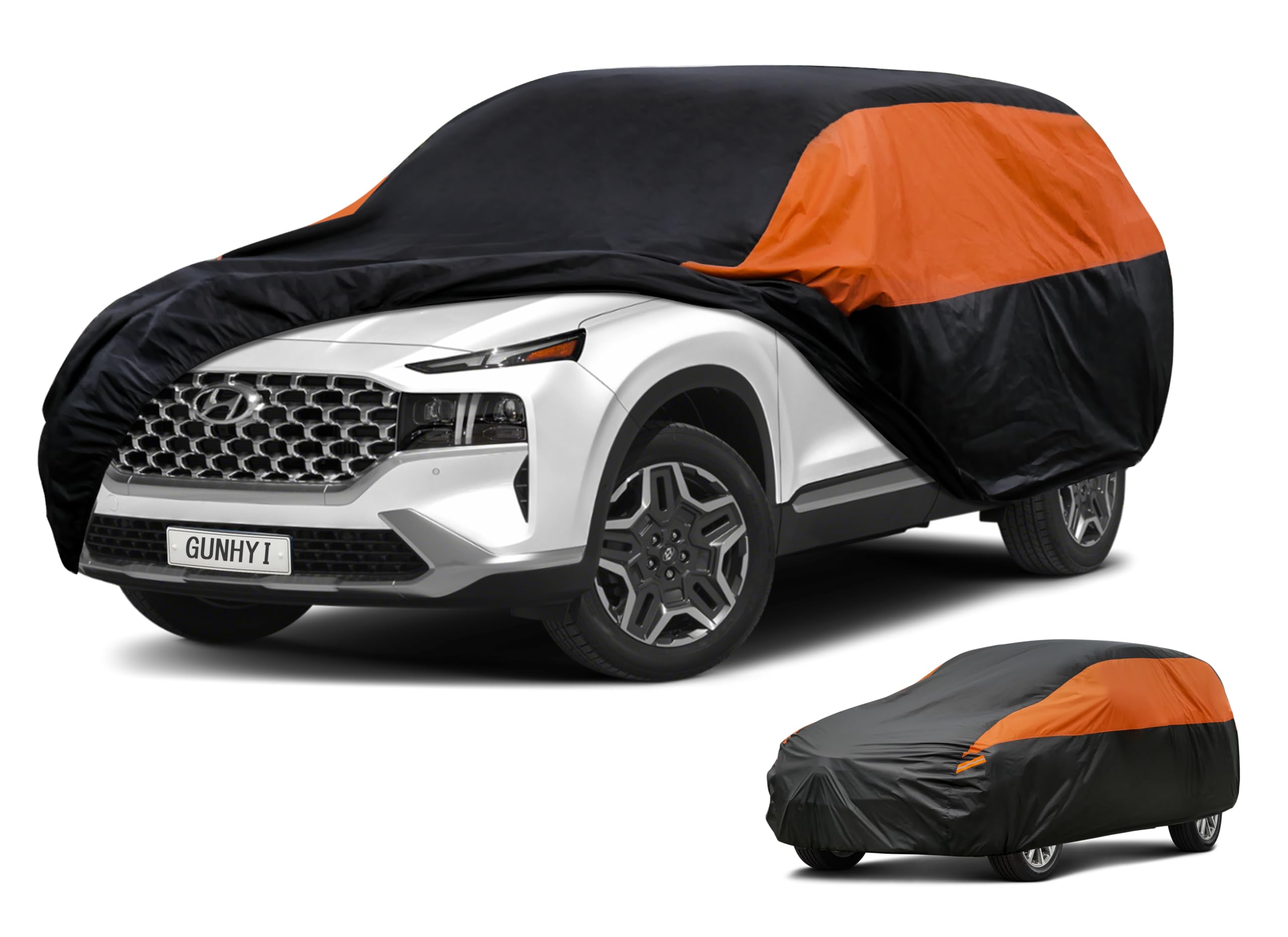 GUNHYI Waterproof SUV Full Car Cover Custom Fit Hyundai Ioniq 5 | All‑weather Outdoor sun/rain/dust/snow/wind/UV protection, breathable lightweight fabric, black‑orange design,storage bag
