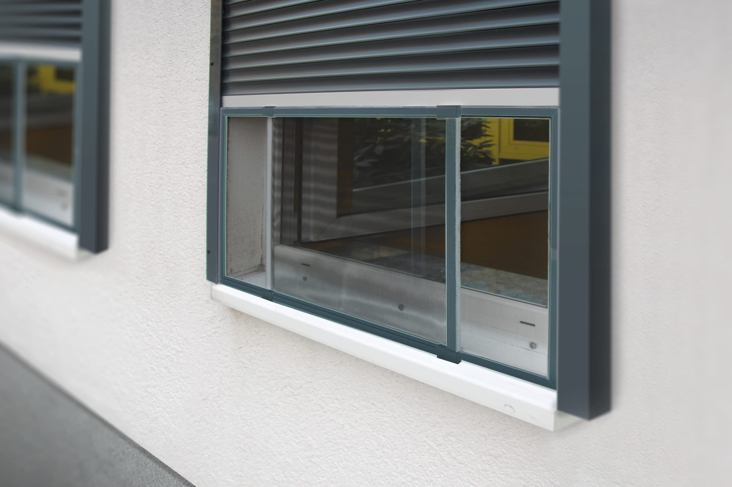 Schellenberg 50811 Moustiquaire fenetre coulissante Insectstop Slide, avec cadre en aluminium ajustable extensible, max. 142 x 50 cm, anthracite (Lot de 2)