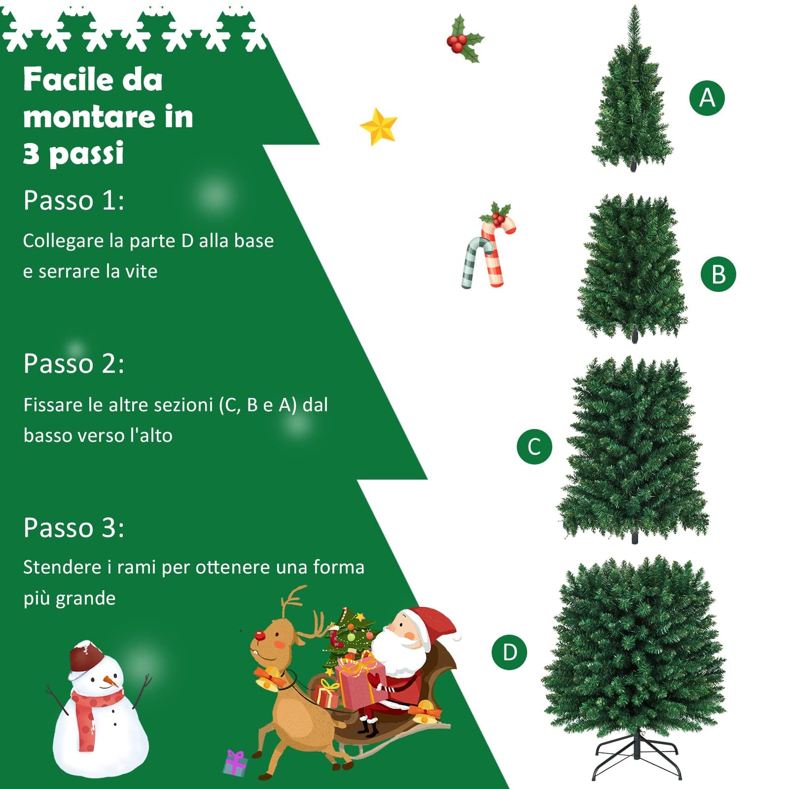 RELAX4LIFE Albero di Natale Slim 150/180/210/240 cm, Stretto e Alto, Rami Folti in PVC, Base in Metallo Pieghevole in Ferro,Albero Natale Artificiale Verde (240 cm)