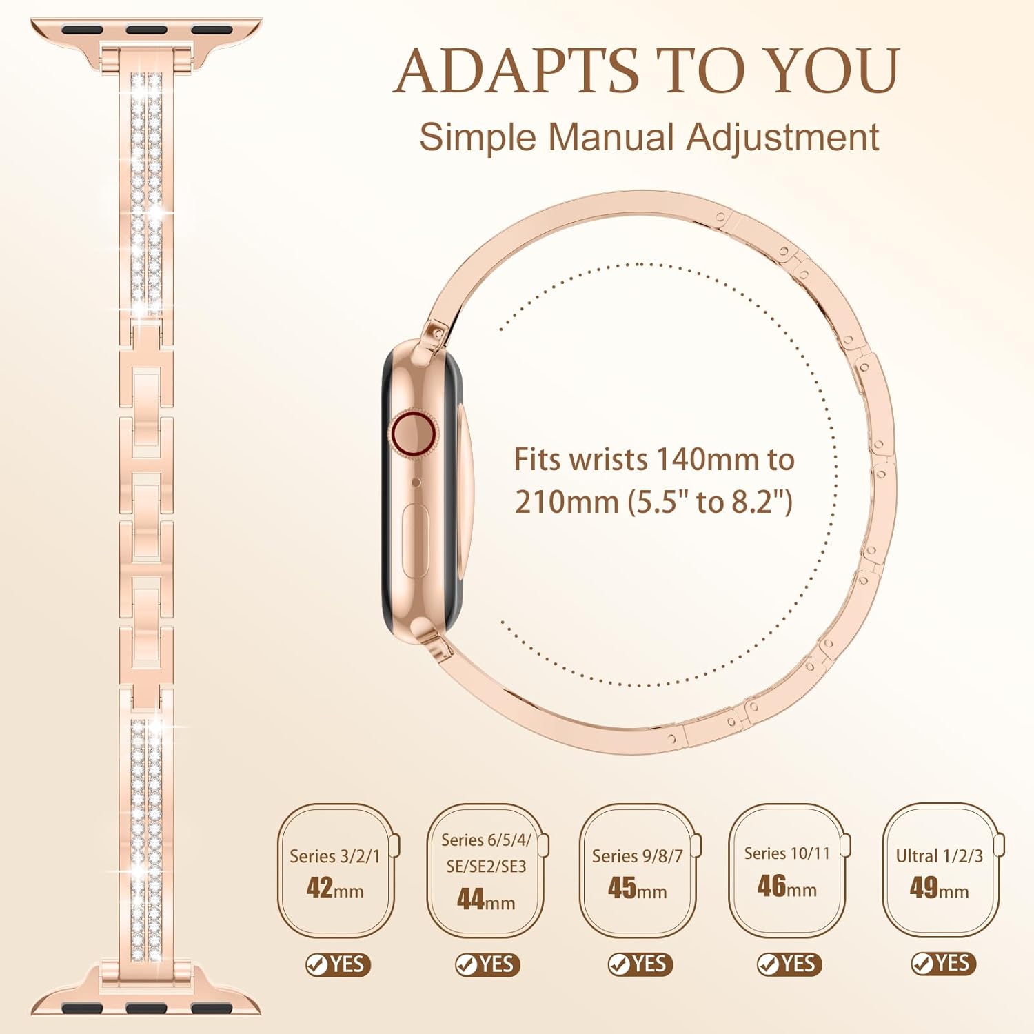 Adorve Slim Gold Bands Compatible with Apple Watch Bands for Women 38mm 40mm 41mm 42mm 44mm 45mm 46mm, Cute Dressy Thin Bracelet Stainless Steel Metal Strap for iWatch Bands Series 11 10 9 8 7 6 5 4 3 SE - Image 6