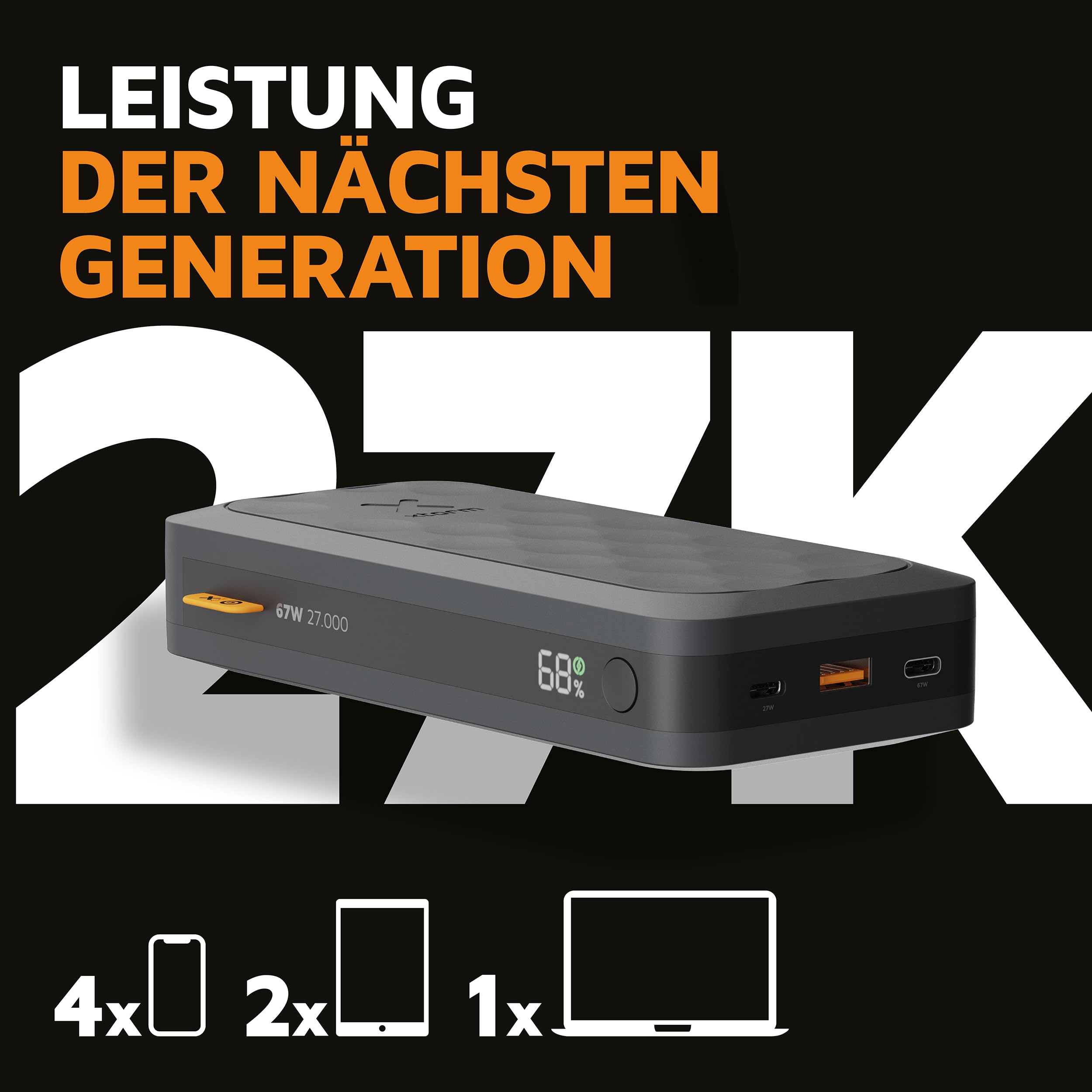 Xtorm Fuel Series 5 67W Powerbank 27.000 mAh - Pantalla LED - 2 x USB-C PD / 1 x USB-A - Material GRS - Funciones de Seguridad - Adecuado para Smartphone, Tablet y Laptop - Negro