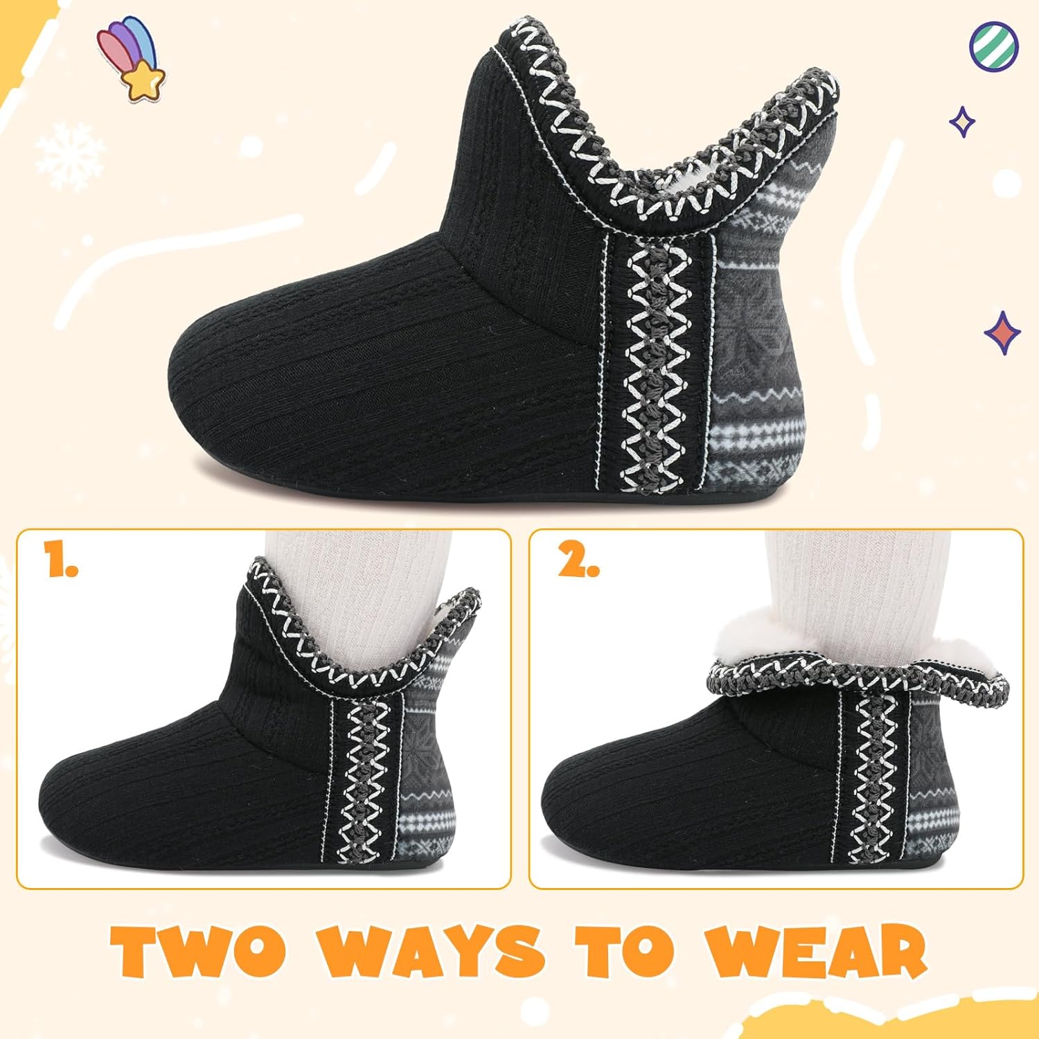 LeIsfIt Toddler Slippers Boys Girls Cozy Warm House Shoes Kids Non-slip Winter Slipper Booties Slip on Plush Lining Sock Slippers - Image 6