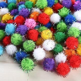 EliteKoopers 10MM 100Pcs Assorted Colour Glitter Pom Pom Sparkle Balls Pompoms Embellishments for Christmas Craft/Party Decoration