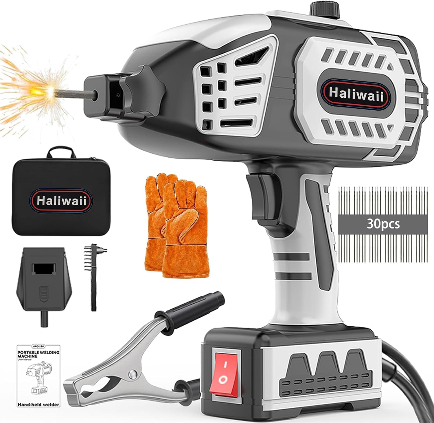 Portable Electric Welding Machine,110V Portable Welder Handheld with IGBT Inverter 5 Variable Current Adjustment, ARC Welder Gun, Fits for 3/32" Wire Rods