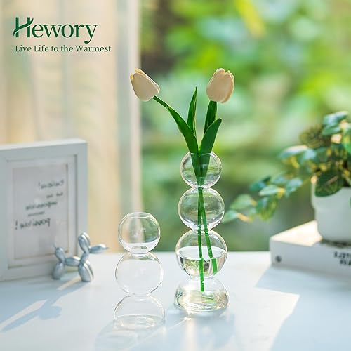 Miniatura 4 de Hewory - Floreros de burbujas de vidrio para flores, 2 piezas transparentes y únicos jarrones de flores individuales para centros de mesa, jarrón