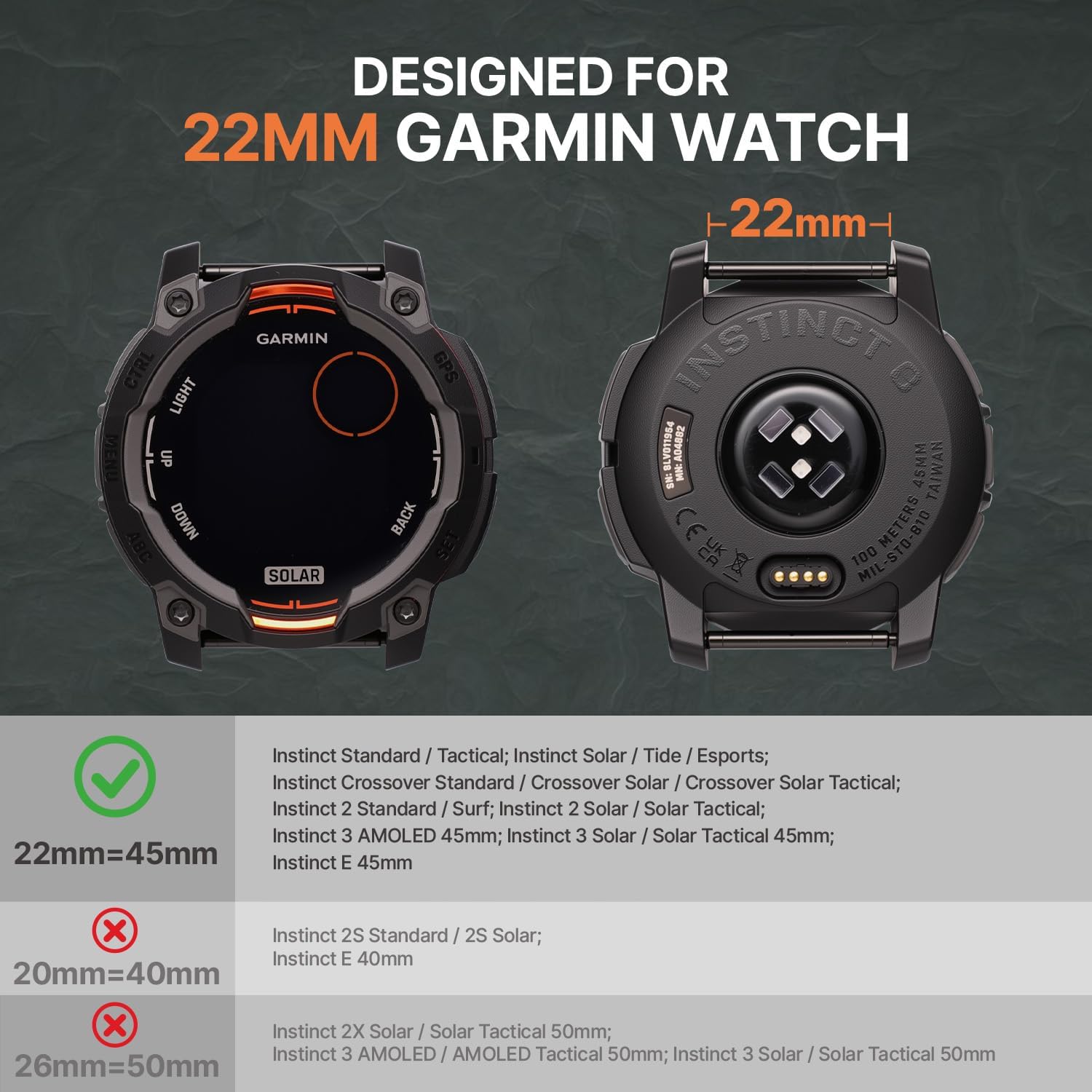 Bandletic Compatible with Garmin Instinct Watch Bands - 22mm Watch Band Military Rugged Nylon Soft Sport Replacement Strap for Instinct 3/E 45mm/2/2 Surf/Tactical/Tide/Esports/Solar, Black - Image 3