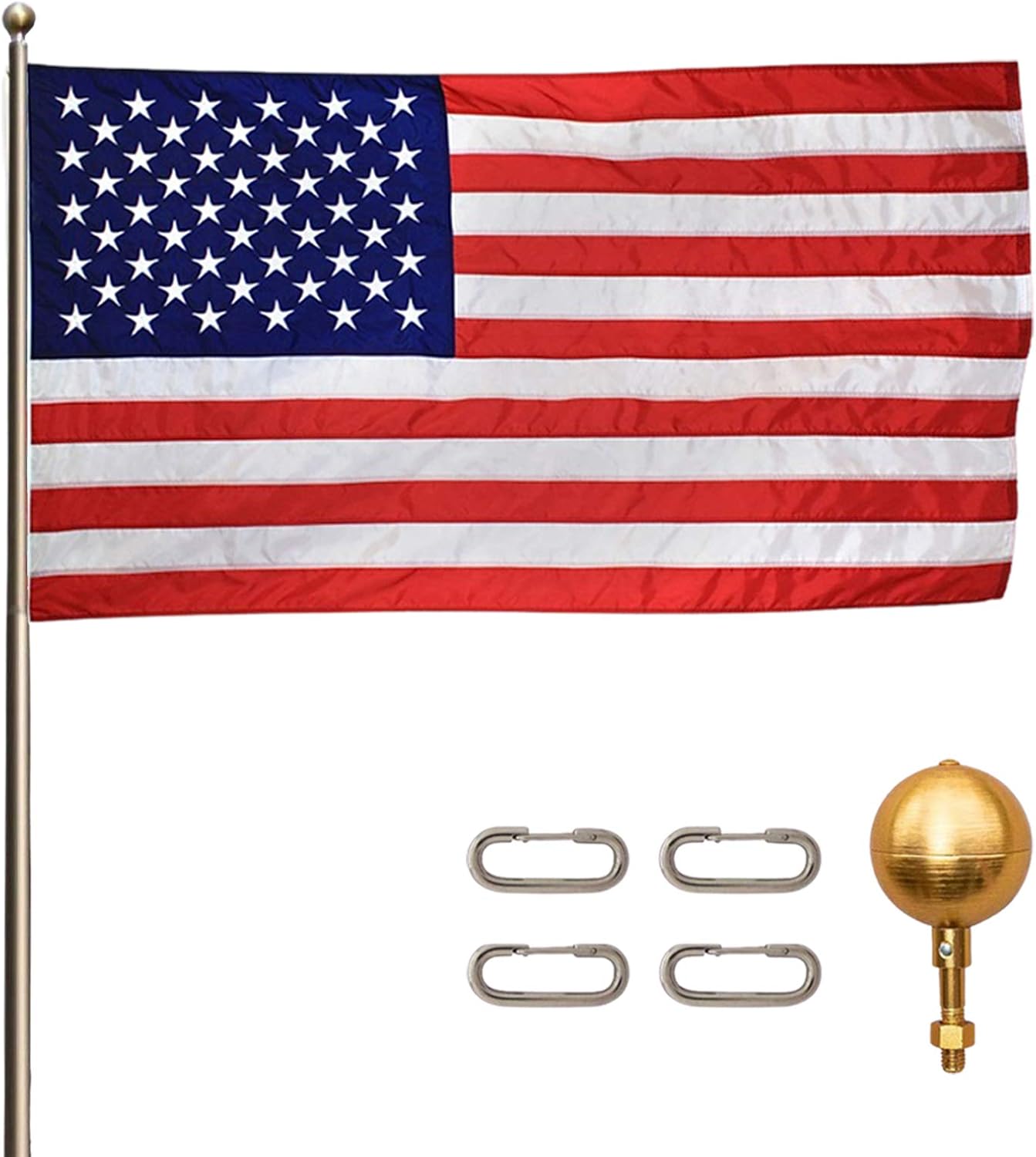 Titan Telescoping Flag Poles, 20ft Light Bronze - American Made Heavy Duty Flag Pole Kit with Anodized Aluminum Telescoping Flag Pole, 4 x 6 American Flag, Hardware for 2 Flags, Assembly Instructions