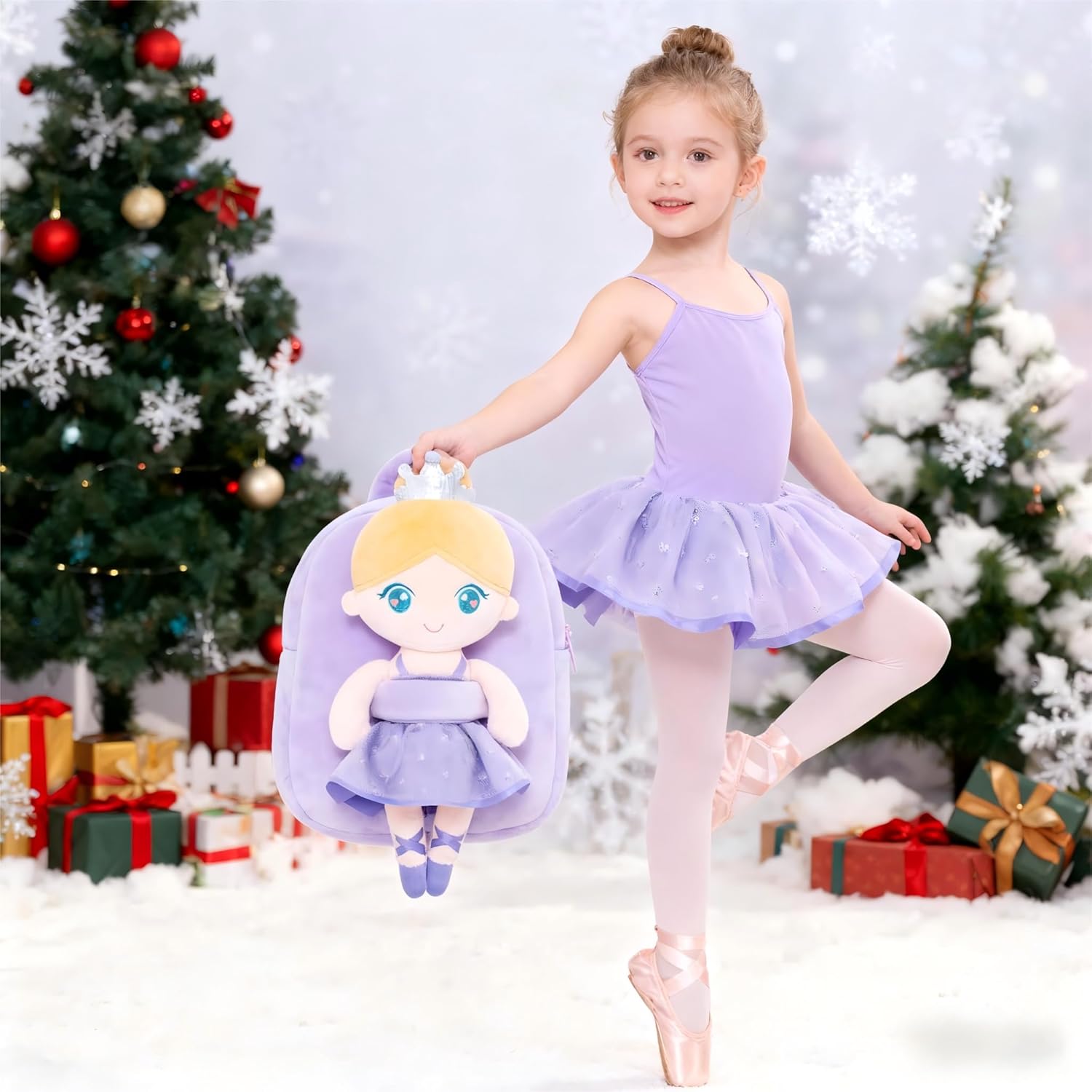 Gloveleya Toddler Backpack with Plush Ballerina Doll – Soft Kids Backpack for Girls, Purple Preschool Bag, Birthday & Holiday Gift, Ballet Party, Dance Class & Back-to-School Companion - Image 6