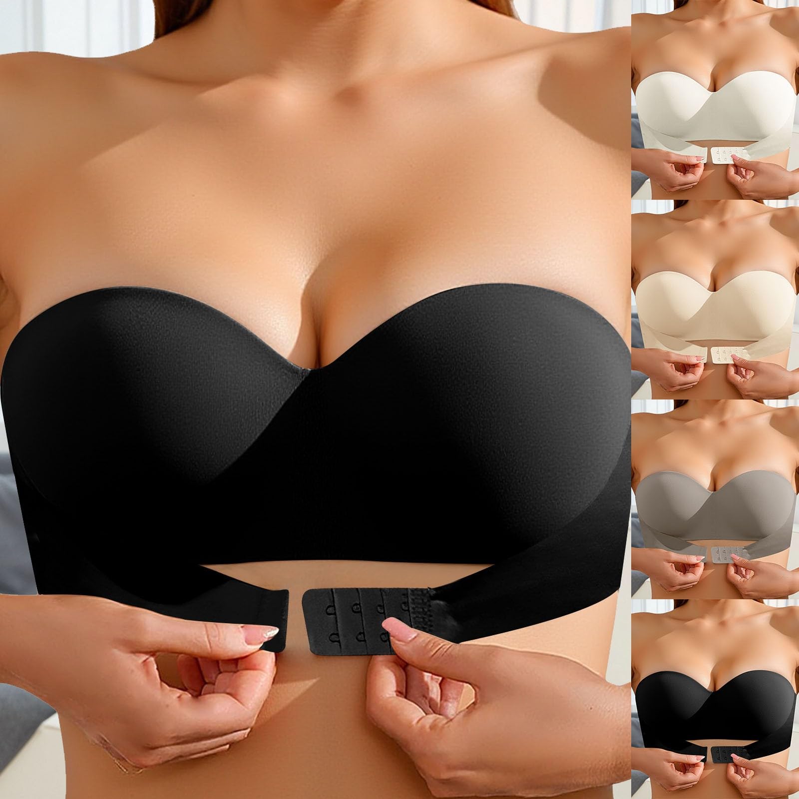 Soutien-Gorge Push-Up sans Bretelles avec Haut Et Dos pour Femme Transparente Confortable Et Sexy Soutien Gorge Bandeau Push Up Réglable Élastique Brassiere Anti-Glissant Bralette