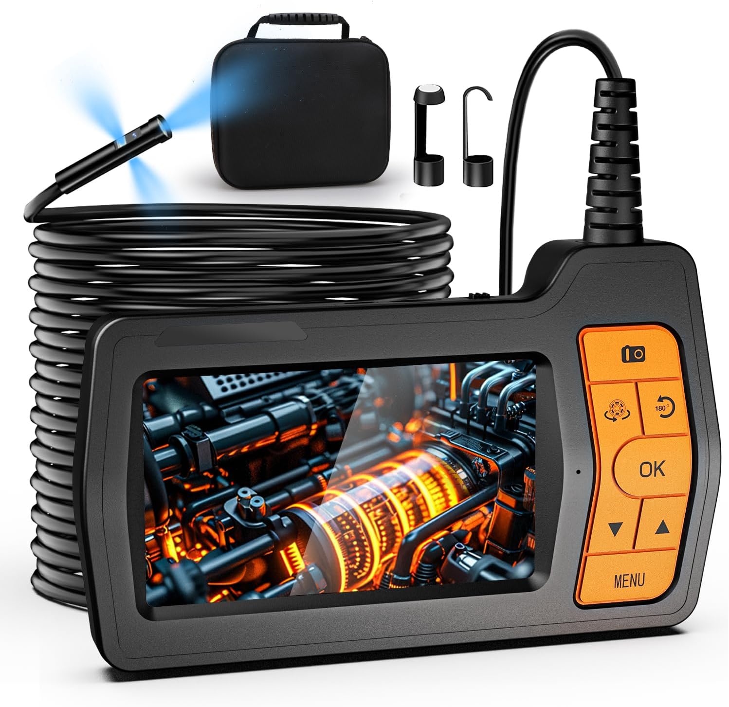 Kamera endoskopowa z potrójną soczewką 15 m, HD 1080P 5,0 cala Endoskop przemysłowy z 8 plus 2 lampami LED, kamera węża 8 mm, wodoodporna kamera IP67, 32G