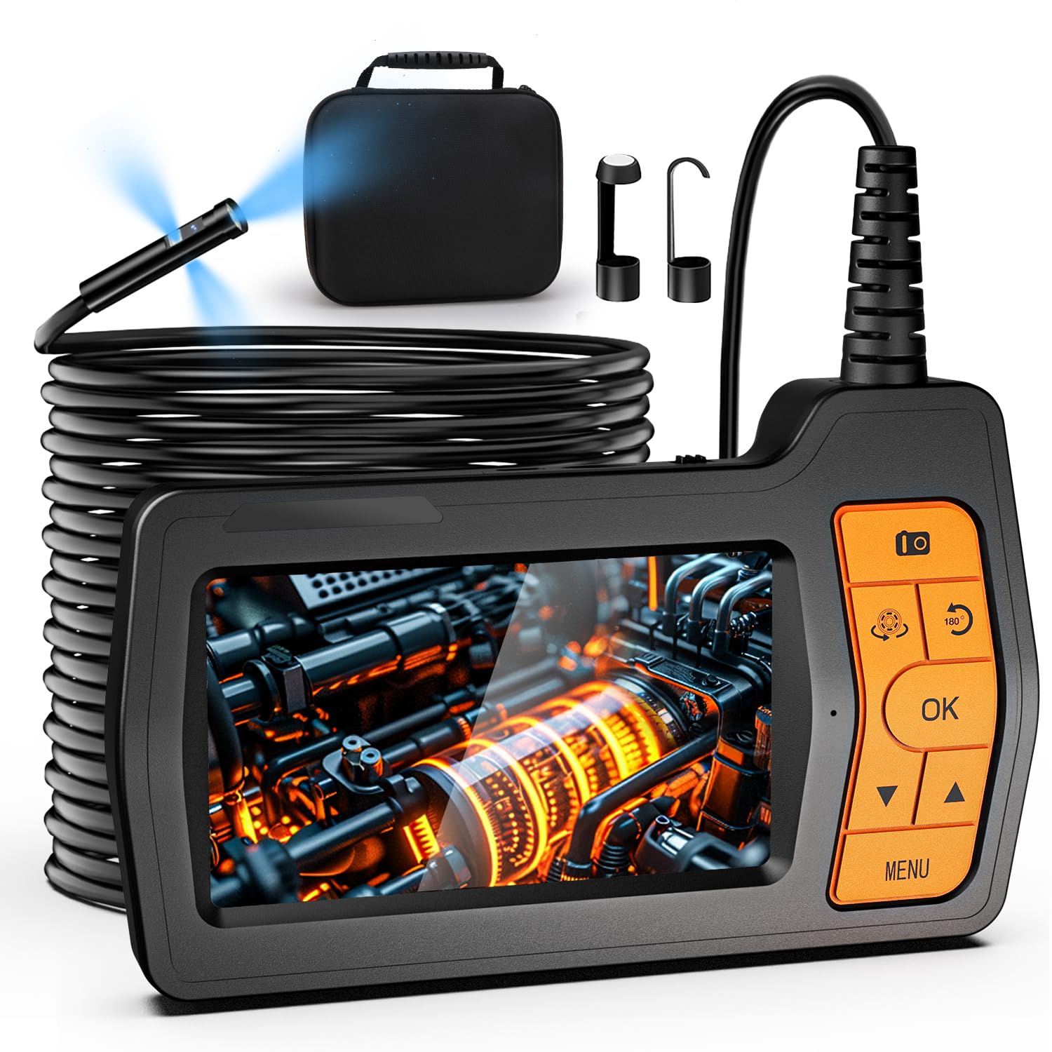 Kamera endoskopowa z potrójną soczewką 15 m, HD 1080P 5,0 cala Endoskop przemysłowy z 8 plus 2 lampami LED, kamera węża 8 mm, wodoodporna kamera IP67, 32G