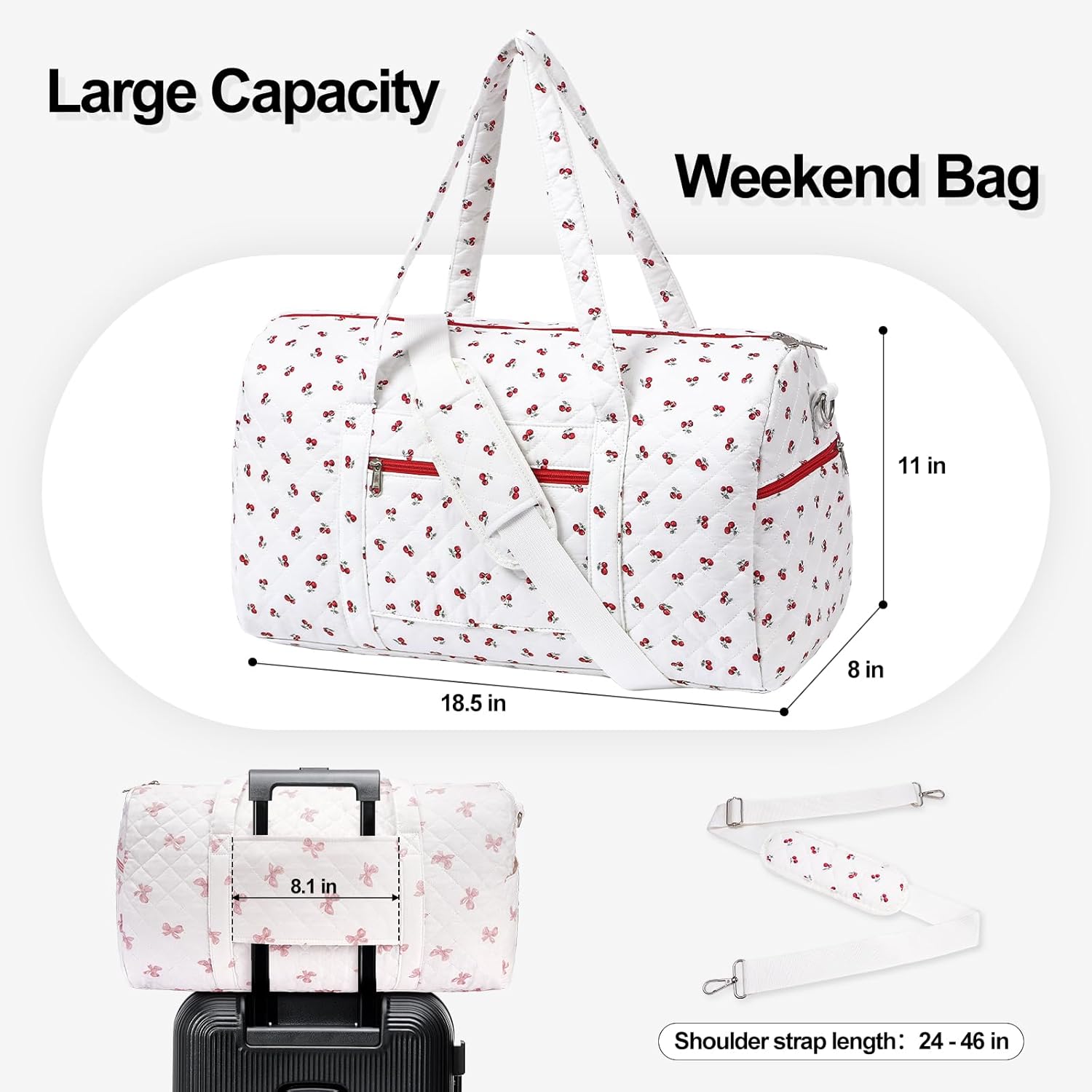 Gym Bag for Women, Cute Duffle Bag, Quilted Duffle Bag for Travel, Floral Duffle Bags, Weekend Bag with Zipper Pocket Dance Bag Organizer